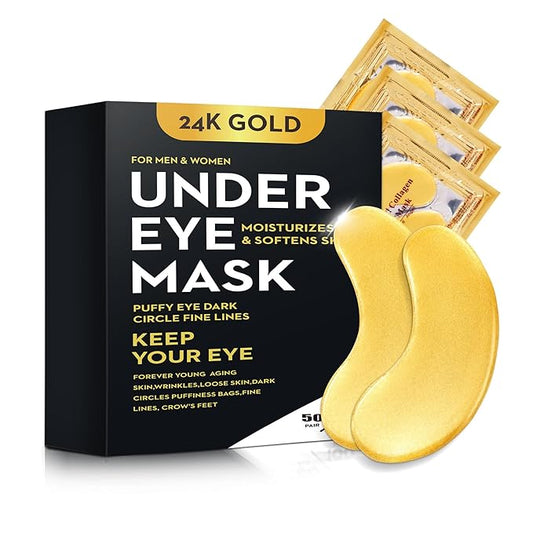 100Pcs/50Pairs Under Eye Patches Gold for Dark Circles, Puffy Eyes, and Wrinkles, 24K Gold Eye Mask for Face, Eye Cream for Men and Women…
