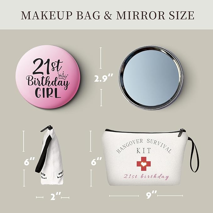 21st Birthday Gifts for Her,Gifts for 21 Year Old Women,Happy Birthday Gift,Cosmetic Bag with Mirror,Womens Birthday Gifts Unique,Sisters Gifts from Sister,Daughter Gifts,Christmas Gifts