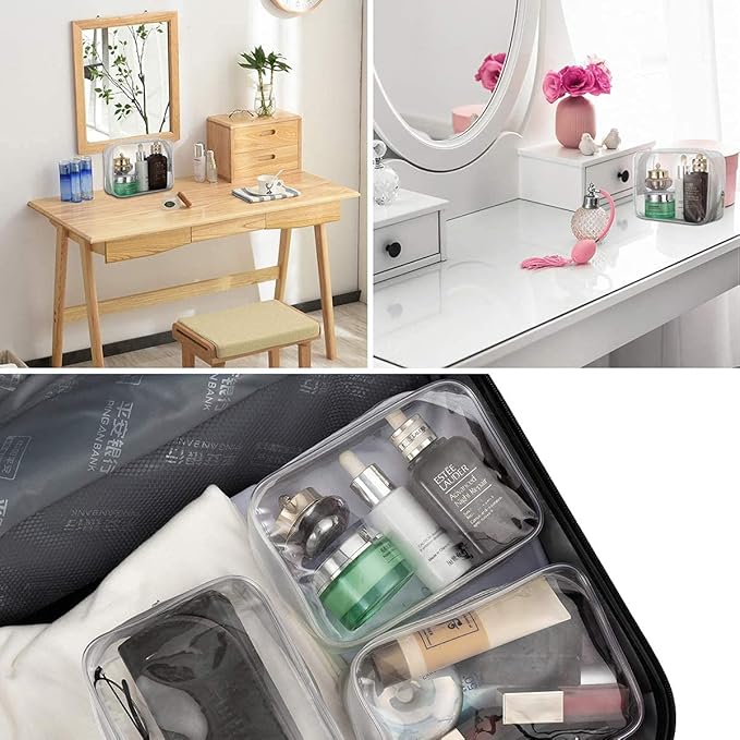 5 Pack Clear Plastic Zippered Toiletry Carry Pouch TSA Approved Toiletry Bag Portable Cosmetic Makeup Bag for Vacation, Bathroom and Organizing (White, Large)