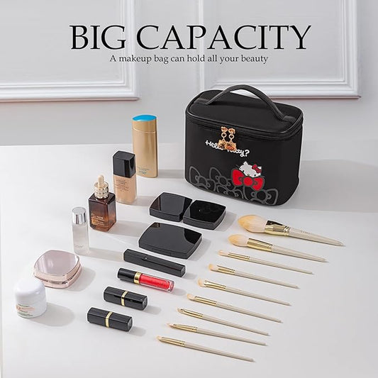 AmBealla Makeup Bag Large Waterproof Cosmetic Bags with Makeup Brush Holder, Cute Printed Makeup Organizer for Women Traveling,Portable Toiletry Bag for Girls