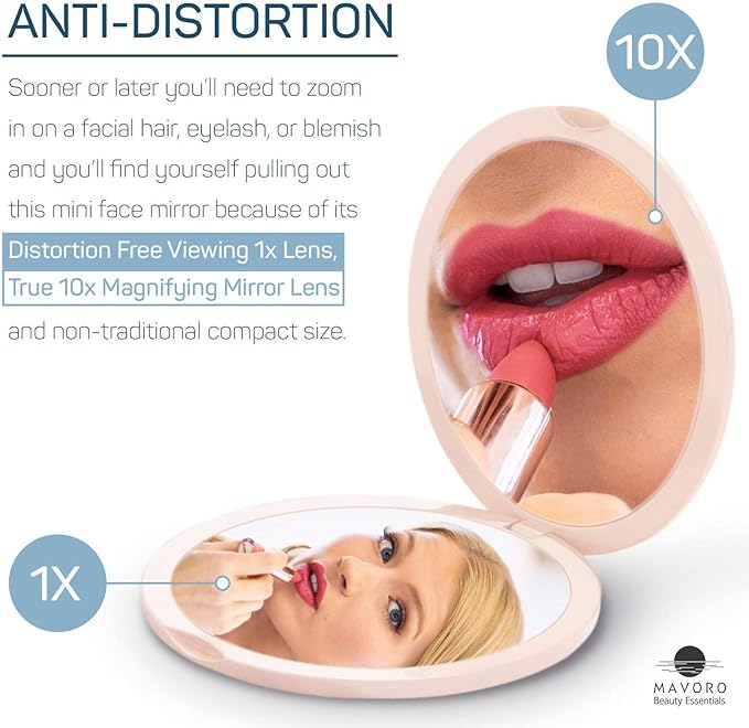 Magnifying Compact Mirror for Purses, 1x/10x Magnification – Double Sided Travel Makeup Mirror, 4 Inch Small Pocket or Purse Mirror. Distortion Free Folding Portable Compact Mirrors (Millennial Pink)