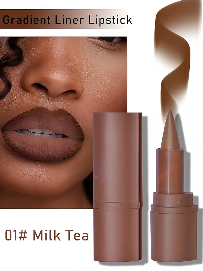 MAEPEOR 2 in 1 Creamy Lip Liner 8 Colors Matte Nude Dark Brown Lipliner High Pigmented Long lasting Gradient Lip Liner and Lipstick Lip Combo (01 Mil Tea)