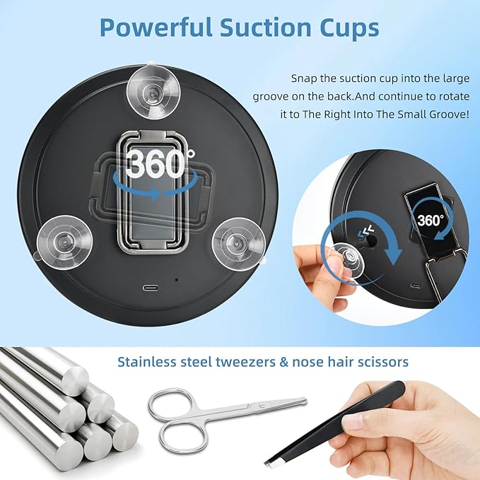 6" 30X Magnifying Mirror with Light Suction Cup,Led Close up Mirror for Checking Pores with 360° Stand,3 Color Lighted Personal Mirror 30X,30 Times High Magnification Concave Mirrors