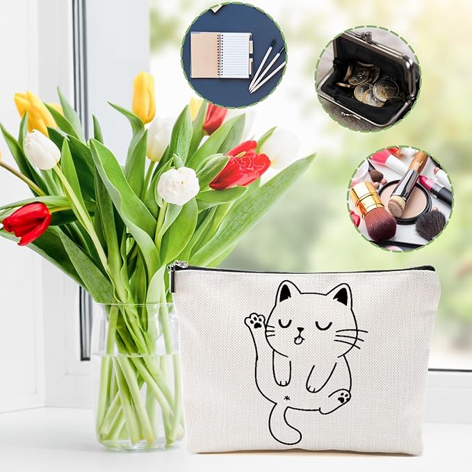 2pcs Cute Cat Themed Gifts for Women Makeup Bag, Book Lovers Cosmetic Bag Christmas Birthday Gifts for Women Female Girls Sister BFF, Cat and Book Travel Toiletry Bags