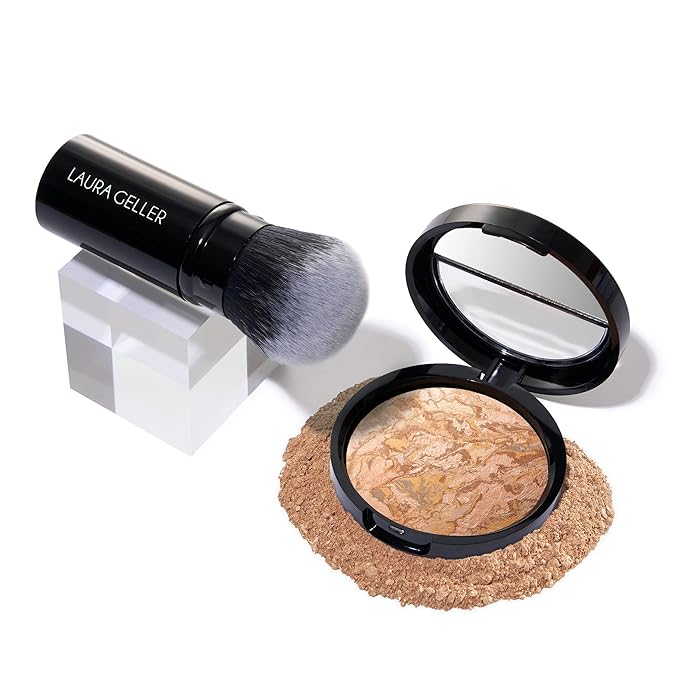 LAURA GELLER NEW YORK Get Glowing Kit (2pc): Baked Balance-n-Glow Illuminating Powder Foundation, Medium + Airbrush Kabuki Makeup Brush