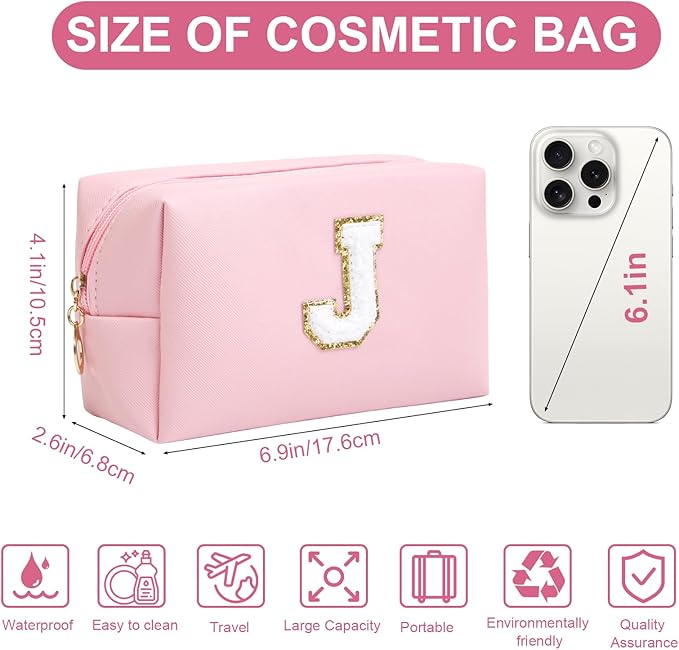 Birthday Gifts for Women Her,Travel Cute Makeup Bag,Large Capacity Cosmetic Bags for Women Makeup Pouch PU Leather Waterproof Cosmetic Bag (J, Pink)