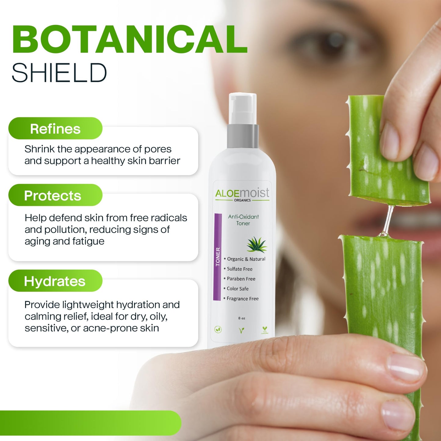 Aloe Vera Toner for Sensitive Skin: Hydrating Facial Toner for Women Anti Aging Dry, Oily & Acne Prone Skin with Soothing Aloe Vera, Pore Minimizing Witch Hazel, pH Balancing Antioxidant Green Tea 8oz