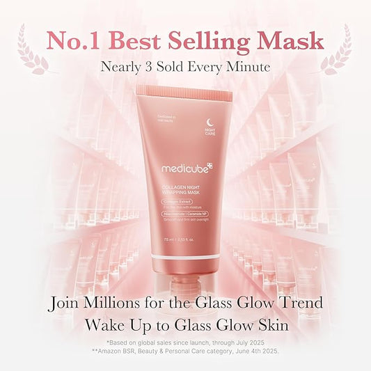 medicube Collagen Overnight Wrapping Peel Off Facial Mask Pack - Elasticity & Hydration Care, Reduces Sagging & Dullness - Hydrolyzed Collagen For Glowing Skin - Korean Skin Care, 2.53 fl.oz