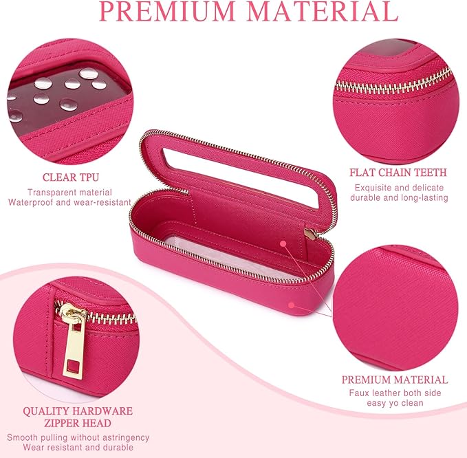 Makeup Brush Case Clear Travel Cosmetic & Toiletry Bag Slim Makeup Bag with Zipper Small Purse Organizer Car Essential Bag for Women (X/Fuxia, SLIM-3)