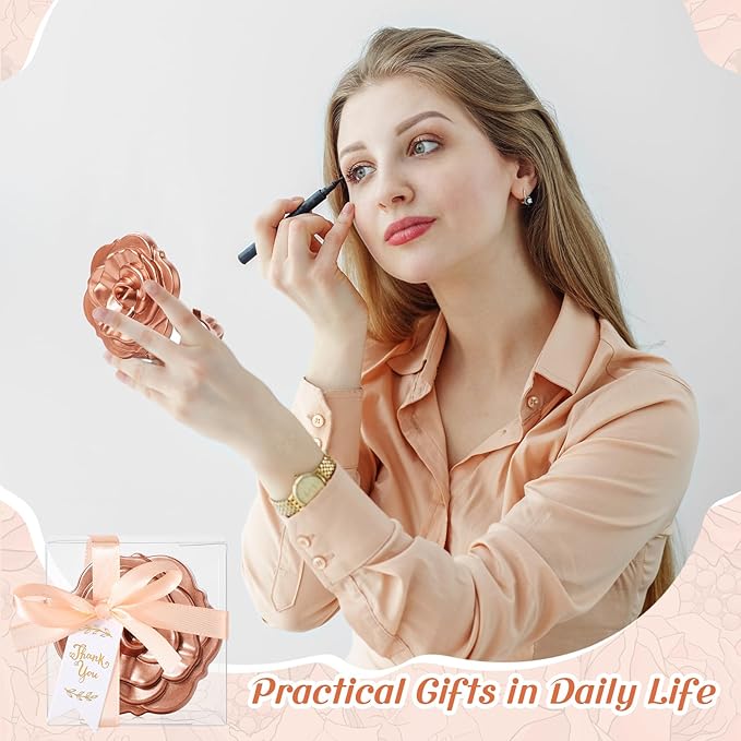100 Set Rose Compact Mirrors Bulk Wedding Party Favors Including Rose Mirrors Thank You Tags Plastic Clear Boxes with Ribbons for Wedding Bridal Shower Party Guests Souvenir Gift