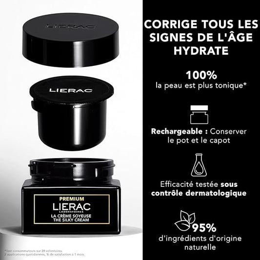 LIERAC The Silky Cream Refill - Corrects all the Signs of Aging Face Cream with Niacinamide & Hyaluronic Acid, Hydrates, Firms & Smooths Skin, Refill - 50ml Jar