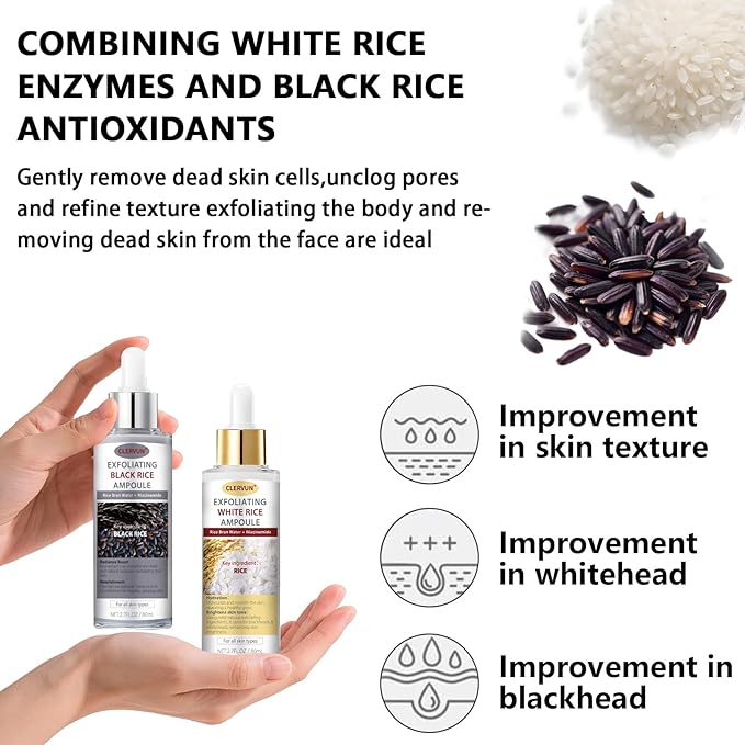 Black And White Rice Exfoliant Set, Facial Peels, 2PCS White + Black Rice exfoliator Peeling Ampoule, Soft Exfoliating Face and Body Scrub Dead Skin Cells Remover for All Skin Types Deep Hydration
