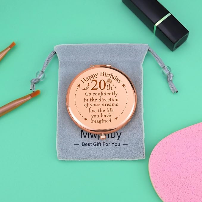 20th Birthday Gifts for Girls Friend 20 Year Old Birthday Gifts Inspirational Gift Makeup Mirror for Daughter Niece Happy 20th Birthdays for BFF Sister Bestie Pocket Makeup Mirror for Granddaughter