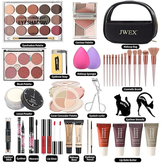 37 Pcs All in One Makeup Kit for Women Full Kit, Makeup Gift Set for Beginners Teenager, Multipurpose Makeup Set Includes Eyeshadow Palette Contour Stick Cosmetic Brush (A204)