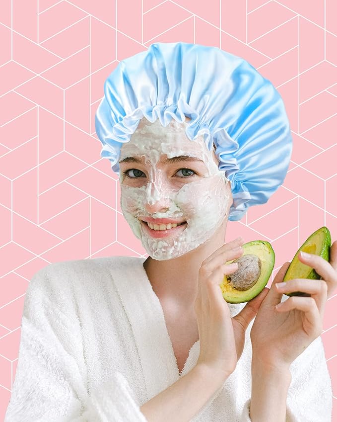 Aquior Shower Caps, Reusable Shower Cap for Women, Double Layer Waterproof Hair Cap, Large Size for All Hair Lengths,for Girls Spa Home Salon Use (Pink Cloud)