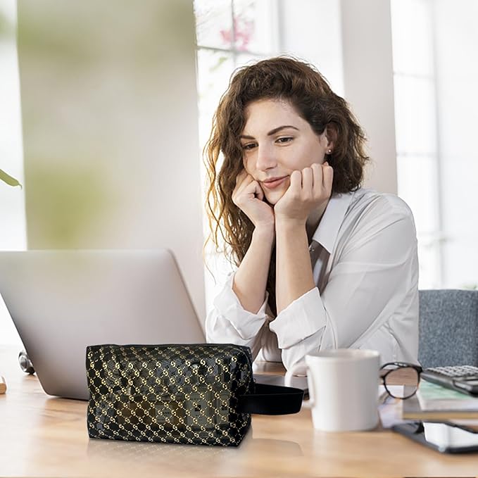 5 Pieces Zipper Mesh Makeup Bags Set, Portable Travel Mesh Cosmetic Bags Toiletry Bags Makeup Purse pouches, Zipper Storage Pouches for Home Offices Travel Accessories (Black Hot Stamping-5pcs)