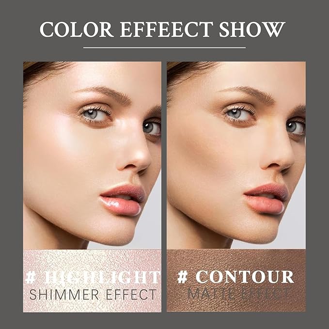 2 Pcs Cream Contour Highlighter Stick for Face Cheeks, Face Brightens Trimming Cream Bronzer Stick, Waterproof Long Wearing Contour Wand Matte & Dewy Finish Face Shaping Makeup (2+6)