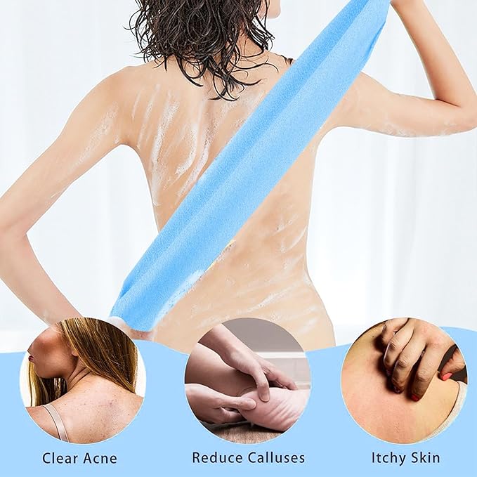 2 Pack Exfoliating Back Scrubber with Handles,Nylon Back Exfoliator Extended Length Back Washers Stretchable for Body Cleans Skin Massages for Women Men(Blue)