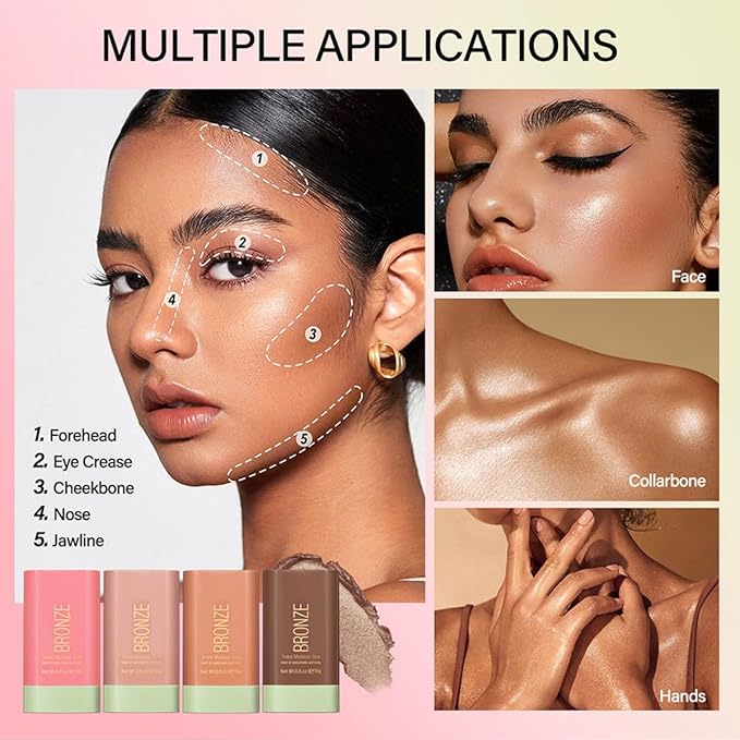 Multi-Use Makeup Blush Stick, Tinted Solid Moisturizer On-the-Go Blush, Multi-use Cream Blush Stick for Cheek & Eyes & Lips, Waterproof Natural Nude Makeup for All Skin (3# Rich Glow)