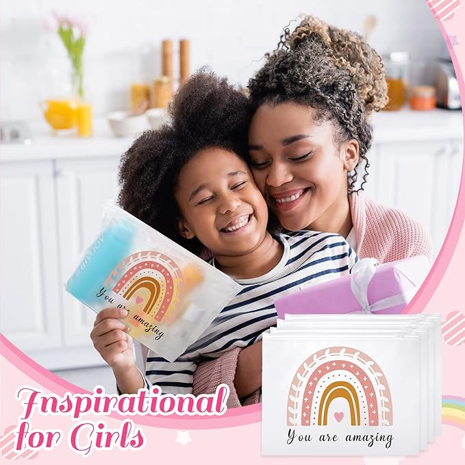 100 Pcs Inspirational Gifts for Girls Women Travel Cheer Makeup Bag Bulk Loved Quotes Cosmetic Bags with Zipper Thank You Encouragement Birthday Gift Bag for Nurse Teacher Friend (You Are Amazing)