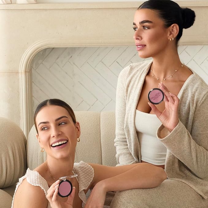 Palladio Matte Blush, Brushes onto Cheeks Smoothly, Soft Matte Look and Even Finish, Flawless Velvety Coverage, Effortless Blending Makeup, Flatters the Face, Convenient Compact, Berry Pink