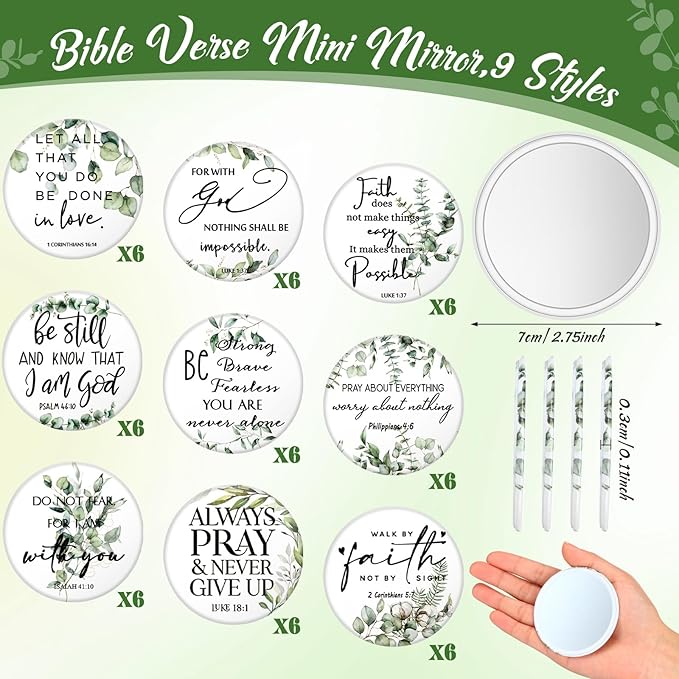 54 Pcs Christian Compact Mirrors Bulk Christian Gifts for Women Inspirational Bible Verse Mini Pocket Makeup Mirror for Coworkers Employees Staff Volunteers Church Party Favors Sunday School