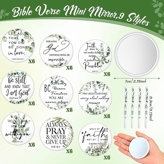 54 Pcs Christian Compact Mirrors Bulk Christian Gifts for Women Inspirational Bible Verse Mini Pocket Makeup Mirror for Coworkers Employees Staff Volunteers Church Party Favors Sunday School