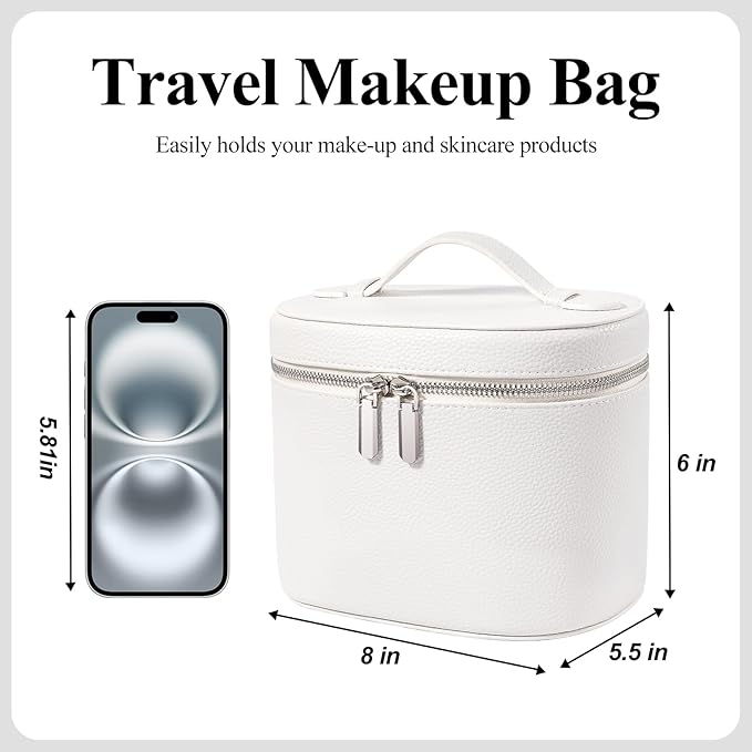 Makeup Bag, Travel Make up Case with Compartments and Handle, Portable Cosmetic Organizer Bags,Toiletry Bag for Women