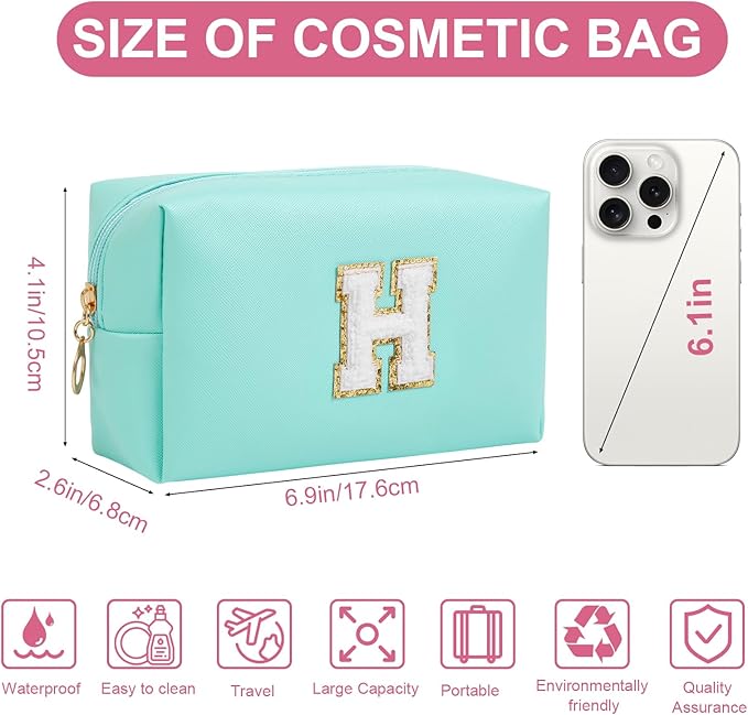 Birthday Gifts for Women Her,Travel Cute Makeup Bag,Large Capacity Cosmetic Bags for Women Makeup Pouch PU Leather Waterproof Cosmetic Bag (H, Blue)