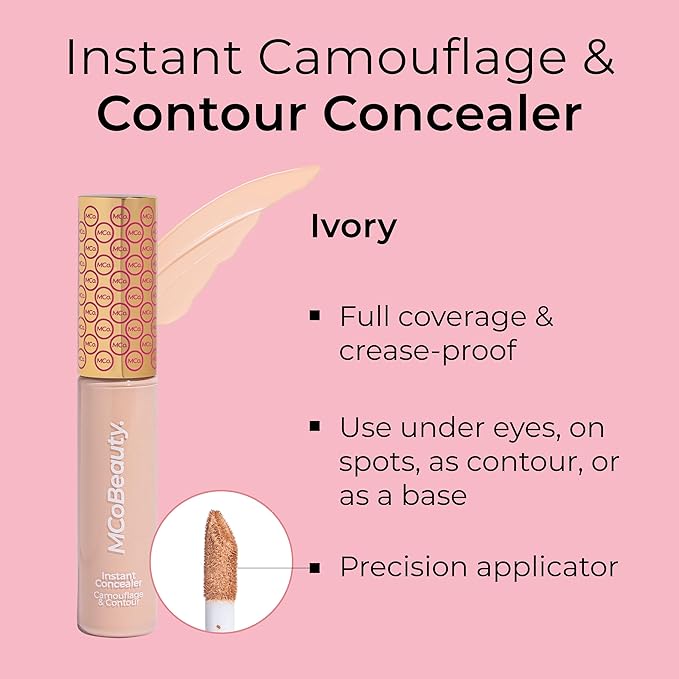 MCoBeauty Instant Concealer Camouflage & Contour, Ivory, Perfecting Contour with Flawless Coverage, Vegan, Cruelty Free Cosmetics