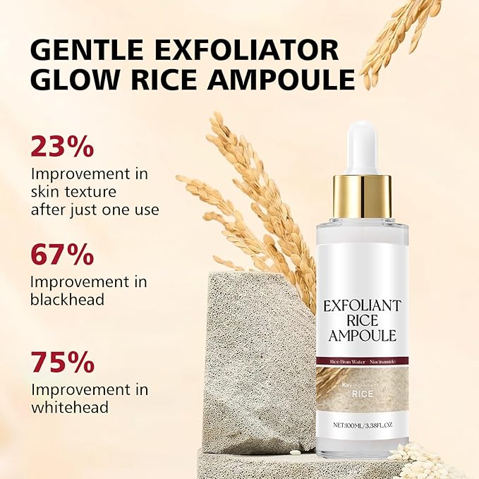 2PCS Rice Exfoliating Ampoule Set – Black & White Rice Brightening Duo for Glowing Skin | Gentle Peel + Pore Minimizing & Deep Hydration