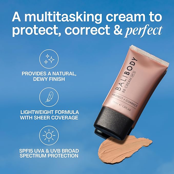 Bali Body BB Cream SPF15 - Natural Shade | Tinted Sheer Face Cream with Hyaluronic Acid & Marine Collagen | Paraben Free, For All Skin Types | Vegan, Cruelty Free Australian Made (35 ml/1.2 fl oz)