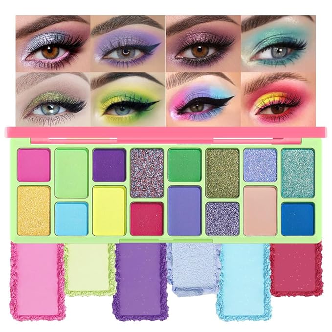 16 Colors Eyeshadow Palette,Matte&Glitter&Shimmer Eyeshadow Makeup,Naturing-Looking,High Pigment Waterproof Eye Shadow Palette Makeup, 100% Cruelty-free (01#Green Series)