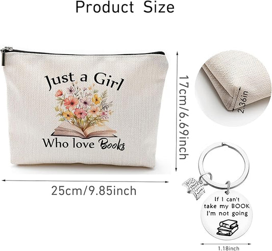 Book Lovers Gifts Makeup Bag, Cosmetic Bag Gifts for Book Lovers, Just A Girl Who Loves Book Makeup Zipper Pouch Bag, Bookish Gifts, Birthday Christmas Gift for Reader Teacher (Book)