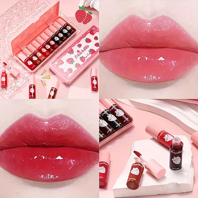 Eakroo 10 Colors Lip Stain Tint Set, Korean Lip Gloss Watery Lip Stain Set, Natural Moisturizing Korean Lip Tint, High Pigment, Long-Lasting, Non-Stick Cup, Vivid Color, Lip Tint Makeup (Set A, Large)