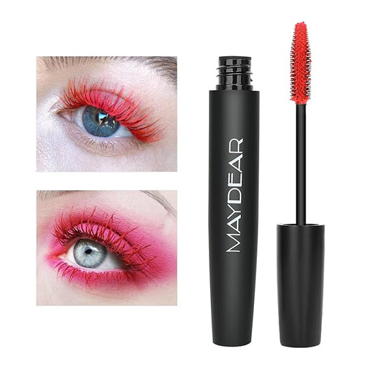 Maydear Red Mascara for Eyelashes, Waterproof Colored Mascara Long Lasting Smudgeproof Color Mascara for Women Fast Dry Lengthening Eye Makeup Party Stage Use