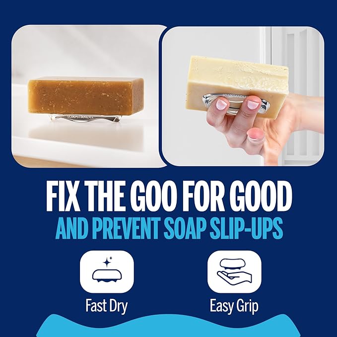 Bar Soap Gripper No Goo or Mess Soap Holder for Bath and Showers - Made from Post-Consumer Plastic, Handy, 2-Pack, Clear