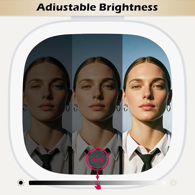 Adjustable Brightness Compact Mirror, Lighted Travel Mirror with 1X/10X Magnifying,Double Sided,Mini Dimmable Portable for Handbag and Pocket, USB C Charging,for Girls Women(with USB Cable)