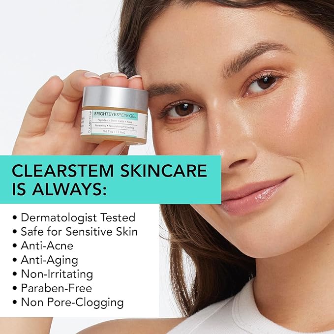 CLEARSTEM - BRIGHTEYES - Eye Gel - Nourishing Eye Cream - Lip Renewal - Cooling Gel - Stem Cells Blend - Peptides, Collagen, Aloe Vera - Vegan, Gluten Free - Beauty, Self Care, Skin Care - 0.6 fl oz