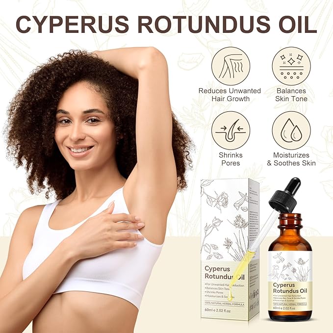 2PCS Cyperus Rotundus Oil, Natural Cyperus Rotundus Oil For Hair Removal, Reduces Unwanted Hair Growth, Moisturizes & Soothes The Skin, Suitable For All Skin Types