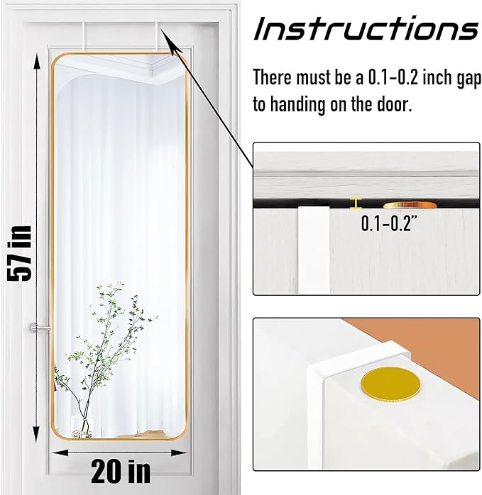 57x20 Door Hanging Full Length Mirror, Floor Stand (Height 5.7ft just Body in1.3ft) Wall Mounted Metal Frame Rectangle Dressing Mirrors for Bedroom Room 57 inch Gold