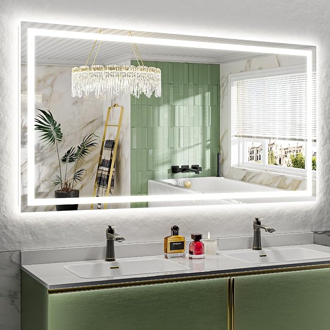 68x36 Inch LED Bathroom Mirror with Lights Front and Backlit Lighted Vanity Mirror for Bathroom Wall with 3 Colors Dimmable Anti-Fog Memory Shatter-Proof IP54 Waterproof Horizontal/Vertical