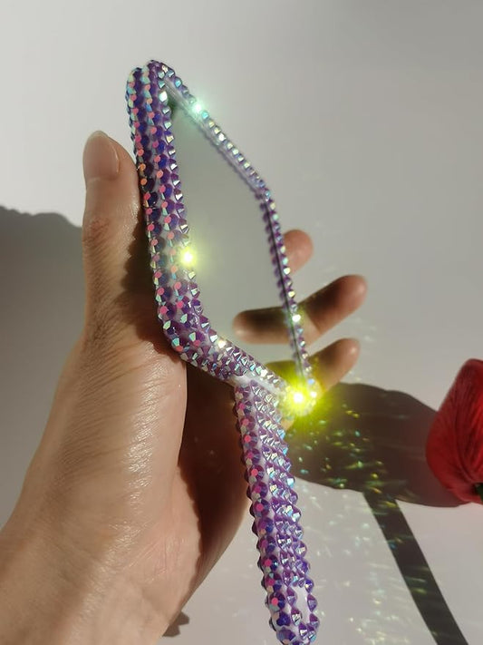 Sparkling Rhinestone Handheld Mirror Bling Hand Mirror Adorable Decorative Cosmetic Hand Mirror with Handle Glitter Makeup Mirror, Meaningful Gifts for Women Girls Purple