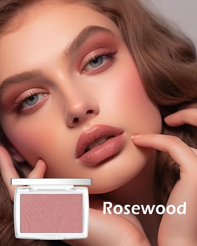 Powder Blush Palette, Matte Powder Makeup Blush for Cheeks, Natural Glow Face Blush Contour Palette, Lightweight, Smooth, Highly Pigmented Buildable Color, Long-lasting All-Day Face Enhancing-Rosewood