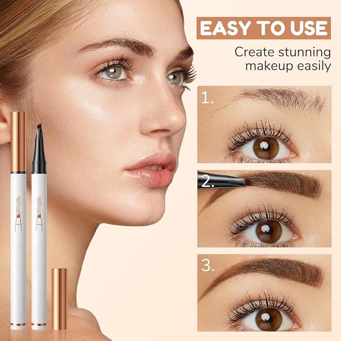 2 Pcs Microblading Eyebrow Pen, 2025 Upgraded 3D Waterproof 4-Tip Eyebrow Pencil, Natural Makeup Long-Lasting Fine Stroke Magic Eyebrow Pencil for Women Stay on All Day (04 Black*2)