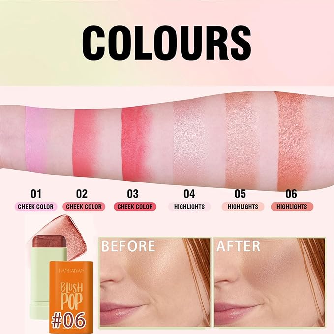 Cream Blush Stick, Contour Beauty Wand, Tinted Moisturizer Stick, Multi-Use Milk Blush Stick for 2-in-1 Cheek and Lip Tint & Eyeshadow(06#)