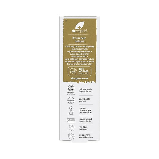 Dr. Organic Pro Collagen Plus + Anti-Ageing Moisturiser with Bakuchiol | Firm & Smooth Skin, Reduces Wrinkles, (Normal Skin) Natural, Certified Organic, Paraben & SLS-Free, 50 mL / 1.7 fl oz