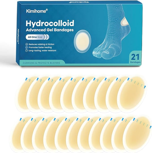 Gel Blister Bandages - 21 PCS Hydrocolloid Bandages for Feet, Blister Cushions Pads, Water Resistant Adhesive Band for Heel, Toes & Foot, Blister Bandaids for Prevention & Recovery (Heel Pack)