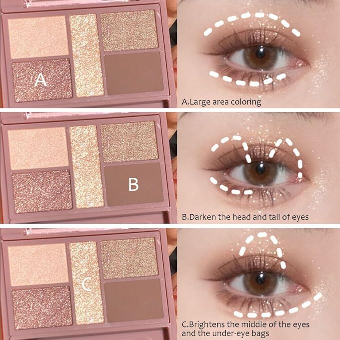 5 Colors Champagne Gold Shimmer Eyeshadow Palette for Eye Makeup,High Pigmented Metallic Eye Shadow Powder Palet de sombras de ojos