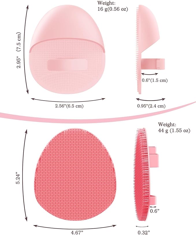 Manmihealth 15.7" Cute Back Scrubber & Soft Silicone Shower Brush Face Scrubber Set (3 PCS), Paw-Shaped Silicone Back Brush & Body Facial Scrubber with Super-Soft Bristles Combination(PinkSet)